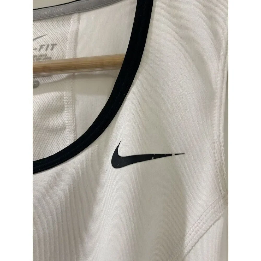 Nike Top Sleeveless Muscle Tank White Black Mesh Swoosh XS